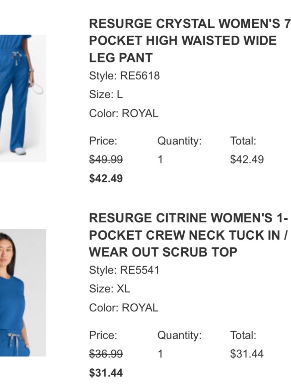 Resurge women’s scrub top and bottom